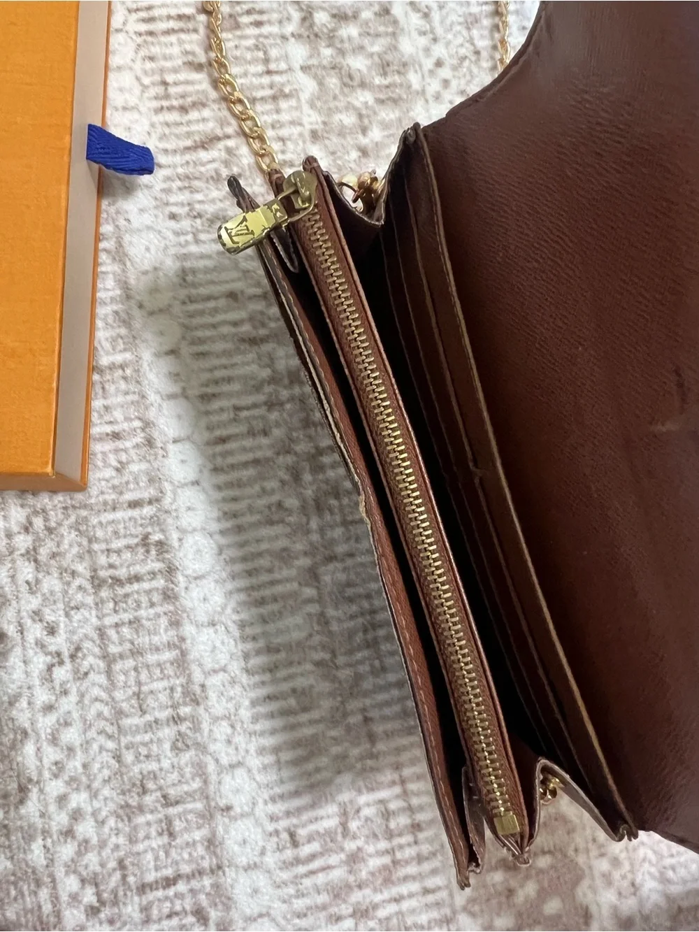 Louis Vuitton Monogram Canvas Chain Crossbody in Brown with Gold Hardware